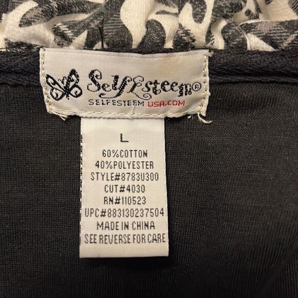 Self Esteem Fashion Coat. Size Large. Runs Small. Black/cream waverly print. - Picture 7 of 8